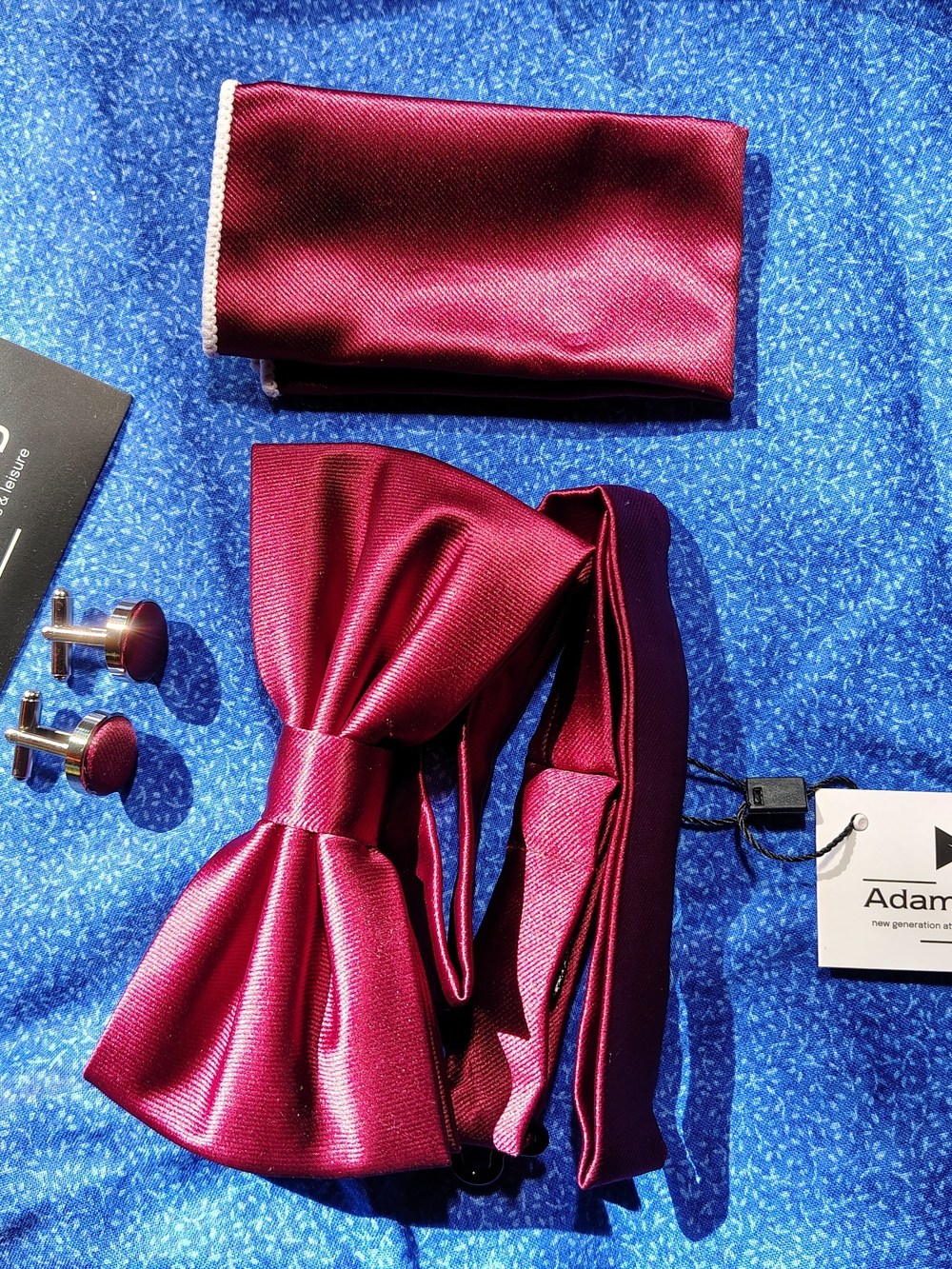 Burgundy Satin Cufflinks and Bow Tie Set